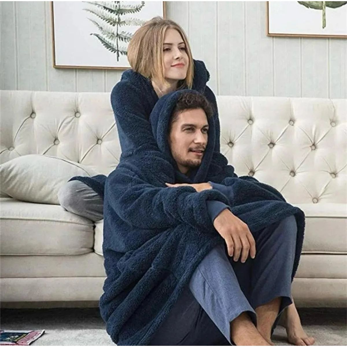 MOVI - Poleron Sherpa Adulto con Capucha Azul unisex