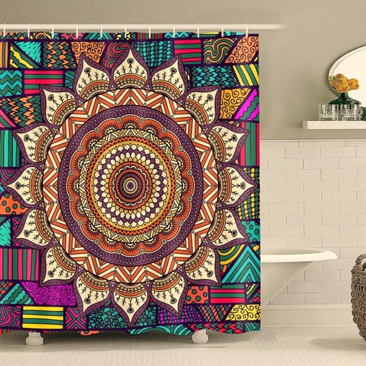 GENERICO - SET DE BAÑO IMPERMEABLE 4 PIEZAS CON DISEÑO MANDADA COLORES WYN.