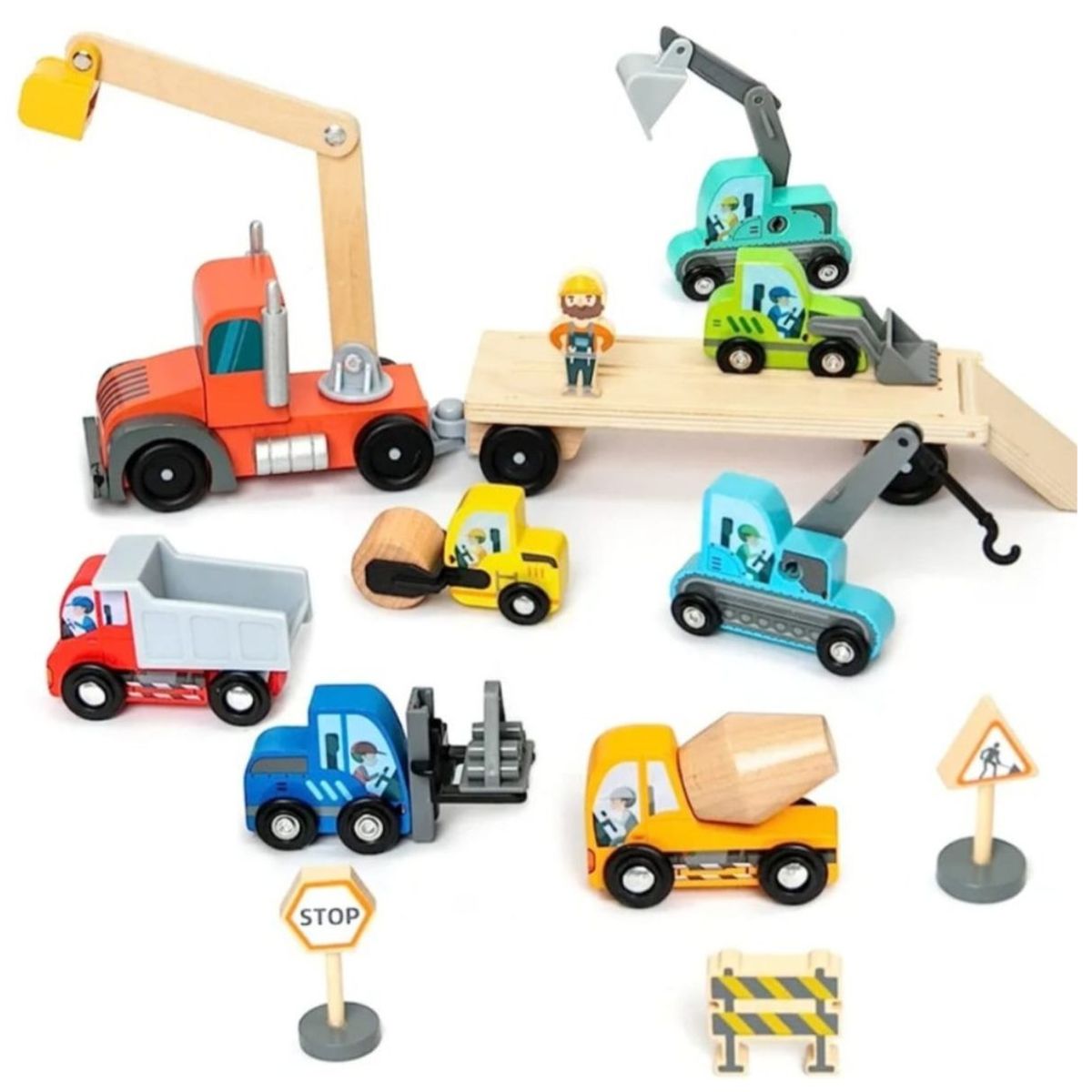 GENERICO - Vehículo De Construcción  De Madera  Con Remolque 14 Piezas