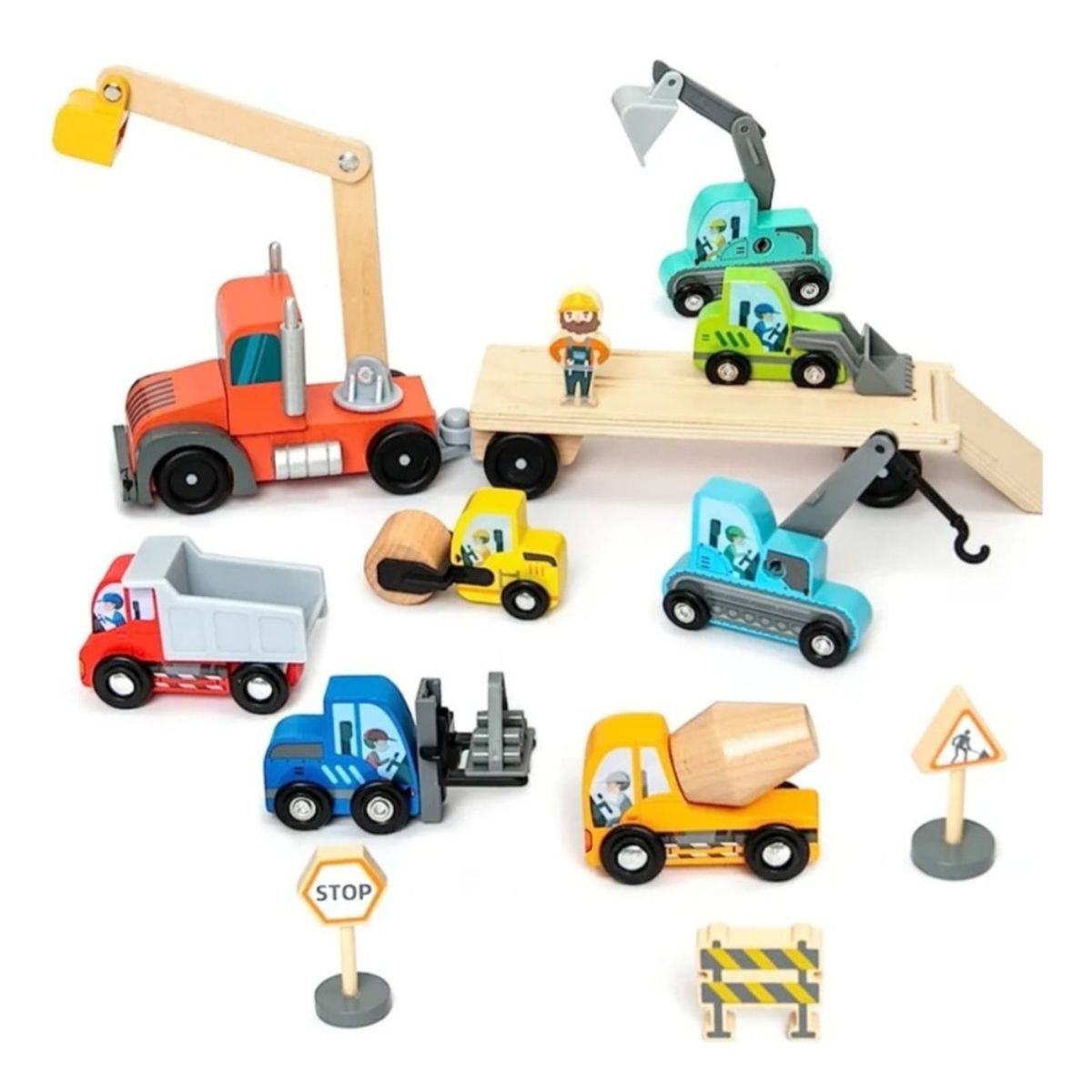 GENERICO - Vehículo De Construcción  De Madera  Con Remolque 14 Piezas