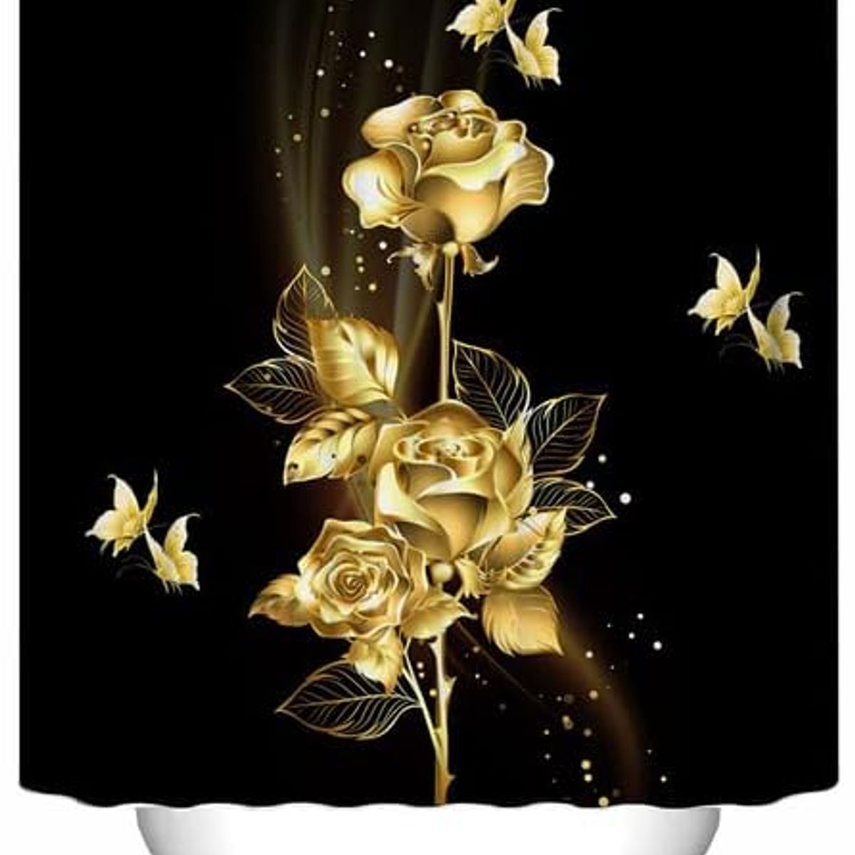 GENERICO - SET DE BAÑO IMPERMEABLE 4 PIEZAS CON DISEÑO NEGRO FLOR DORADA WYN