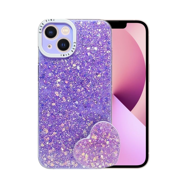 GENERICO - CARCASA PARA IPHONE 13 GLITTER CON POP SOCKET COLOR LILA