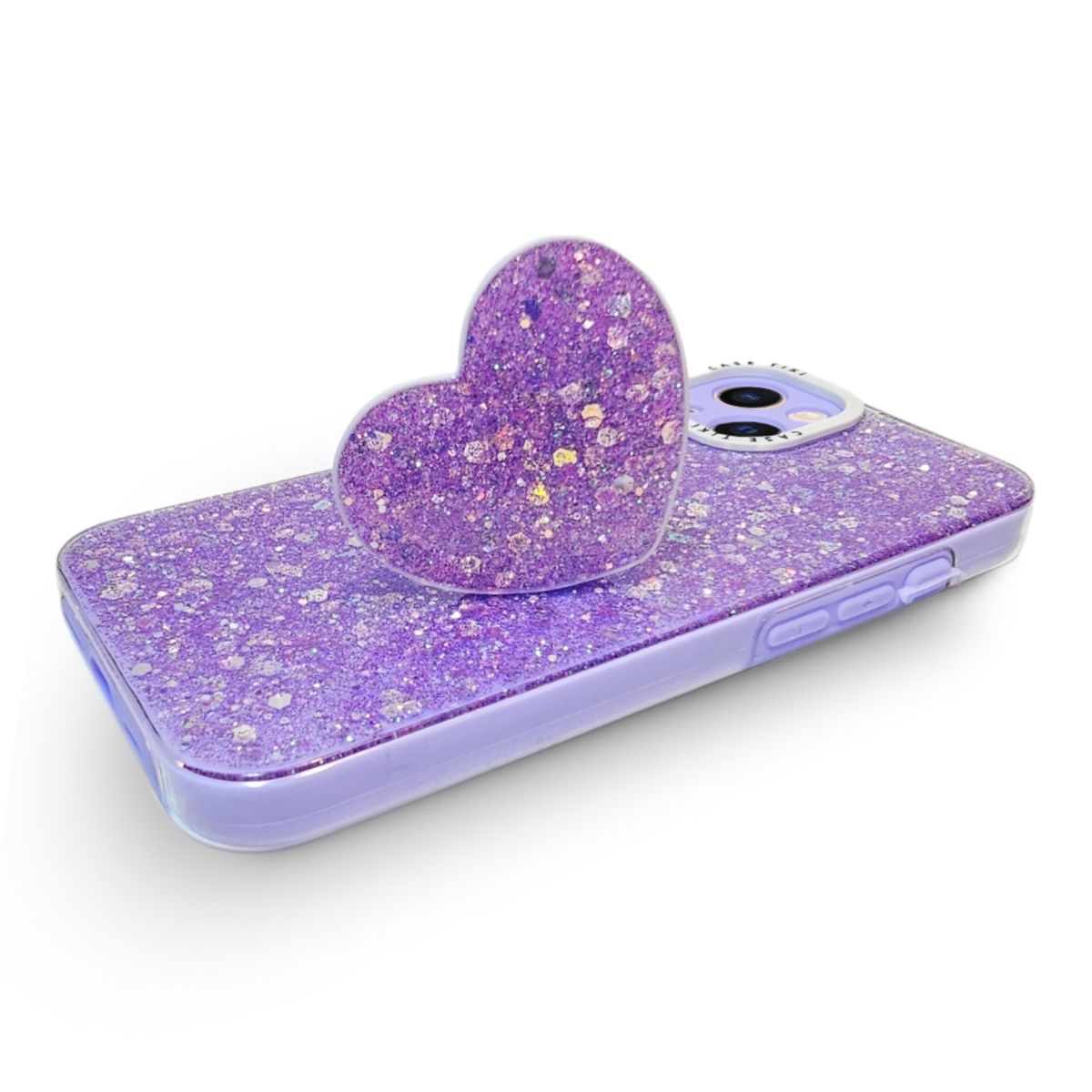GENERICO - CARCASA PARA IPHONE 13 GLITTER CON POP SOCKET COLOR LILA