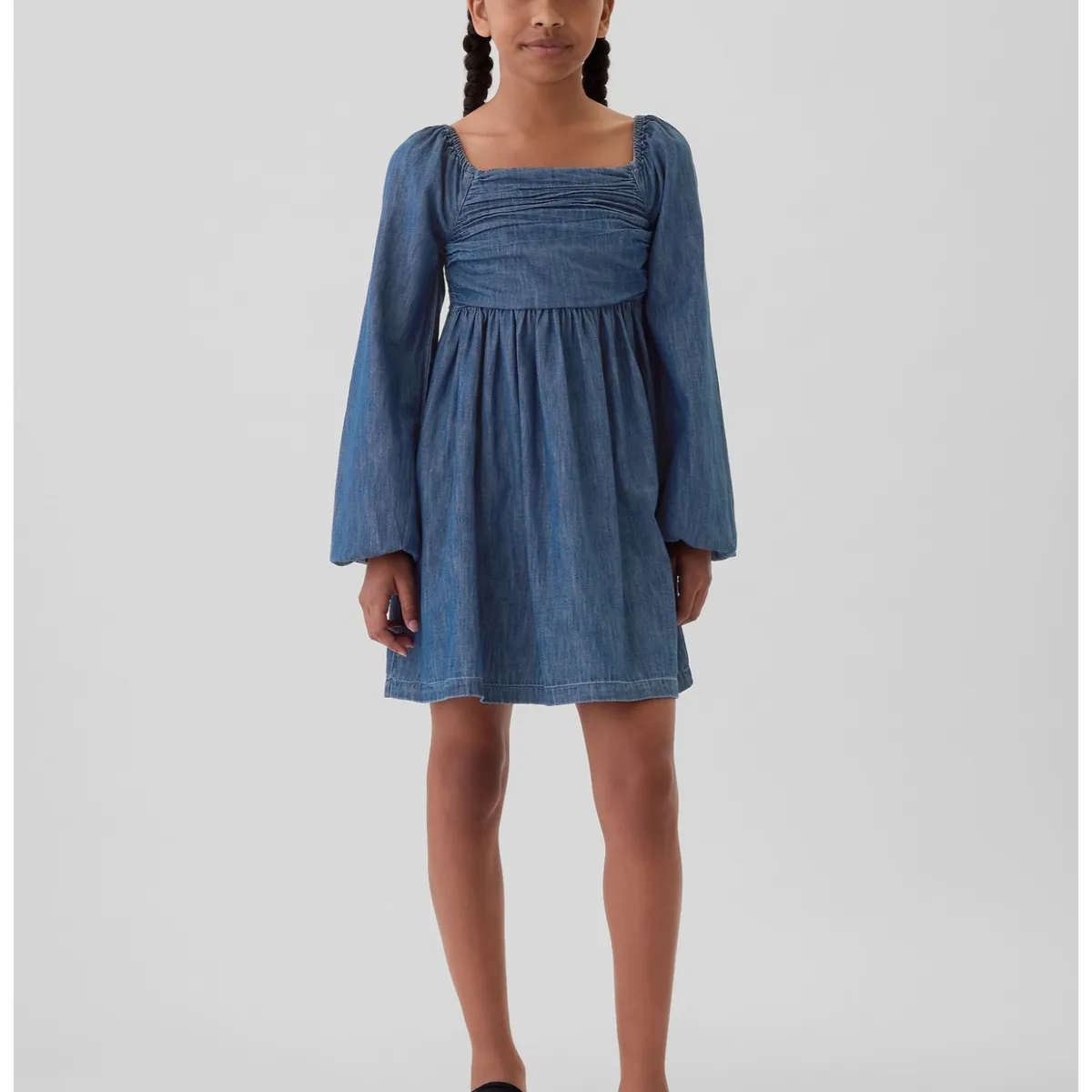 GAP - Vestido Niña Denim Manga Puff Azul GAP