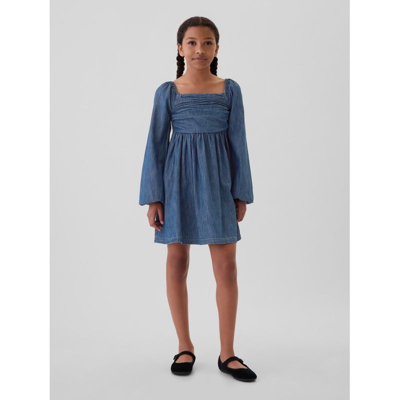 GAP - Vestido Niña Denim Manga Puff Azul GAP