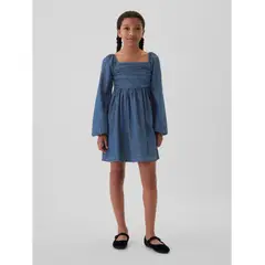 GAP - Vestido Niña Denim Manga Puff Azul