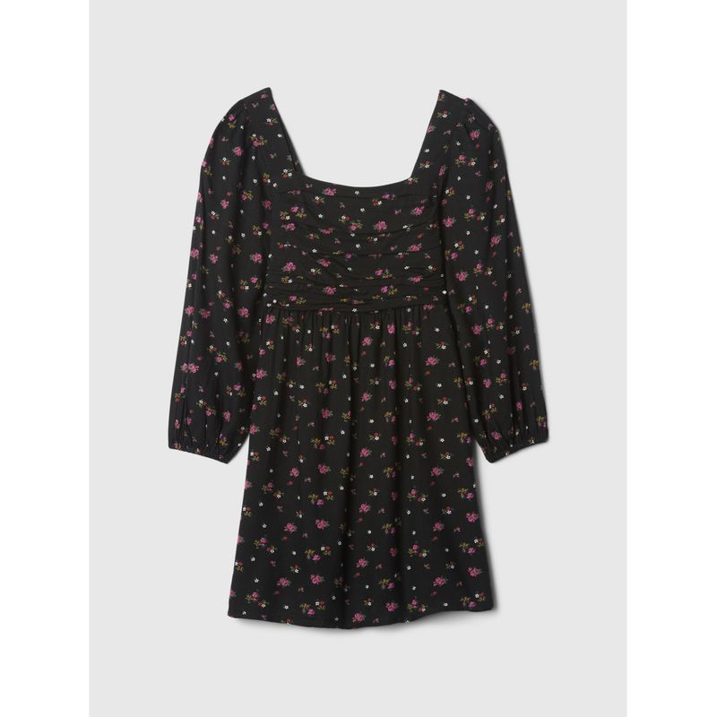 GAP - Vestido Niña Print Manga Puff Negro GAP