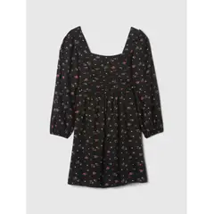 GAP - Vestido Niña Print Manga Puff Negro