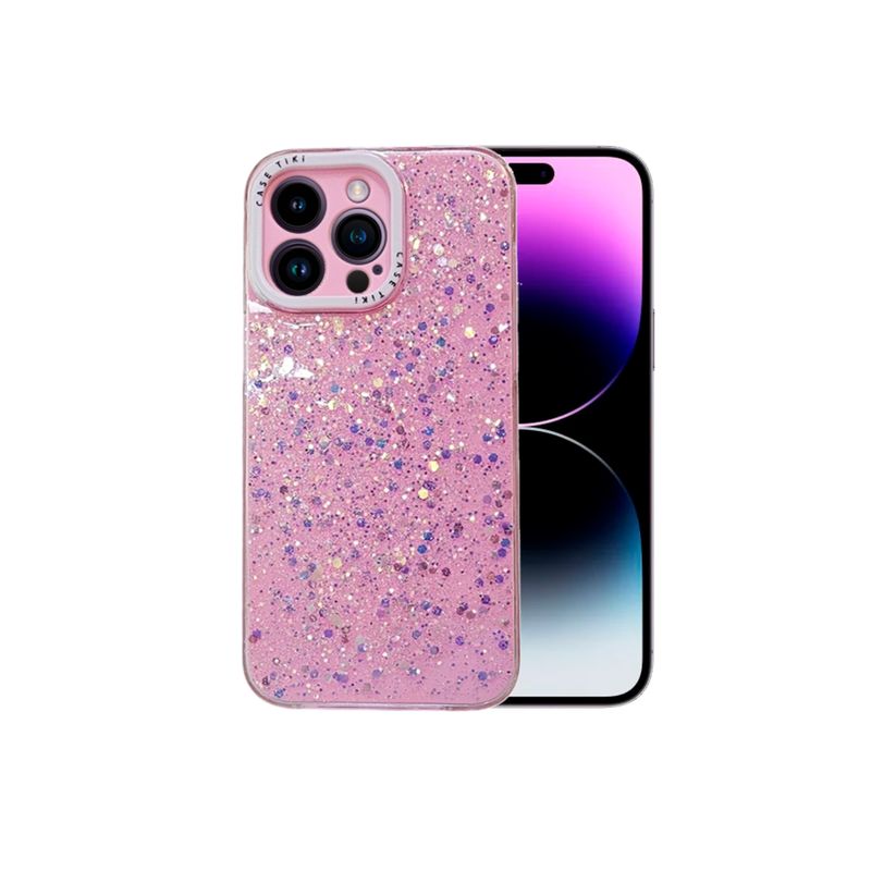 GENERICO - CARCASA PARA IPHONE 15 PRO MAX GLITTER CON POP SOCKET COLOR ROSA