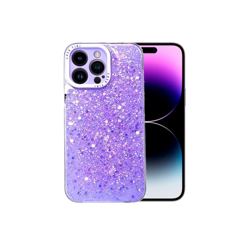 GENERICO - CARCASA PARA IPHONE 15 PRO MAX GLITTER CON POP SOCKET COLOR LILA