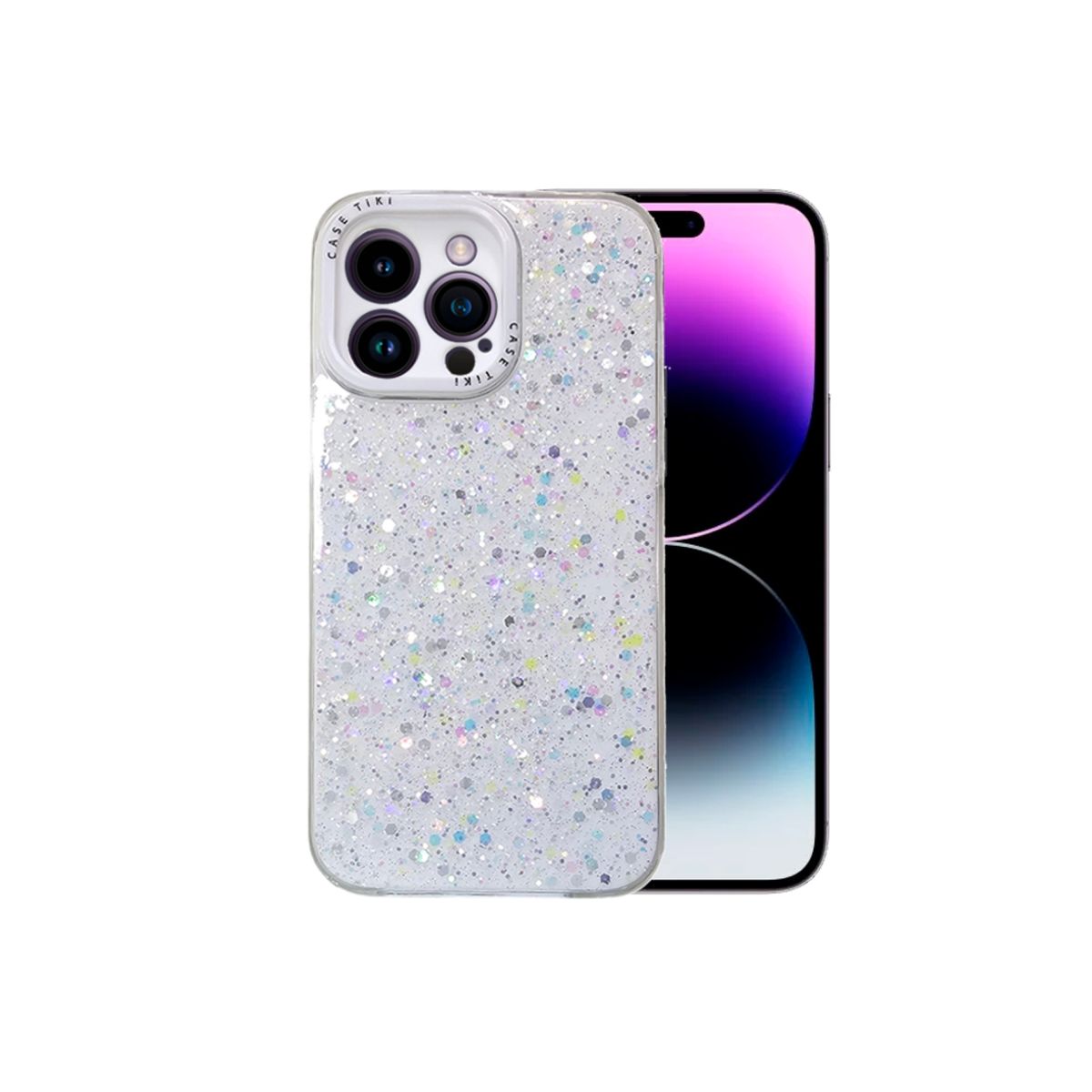 GENERICO - CARCASA PARA IPHONE 15 PRO MAX GLITTER CON POP SOCKET COLOR BLANCO