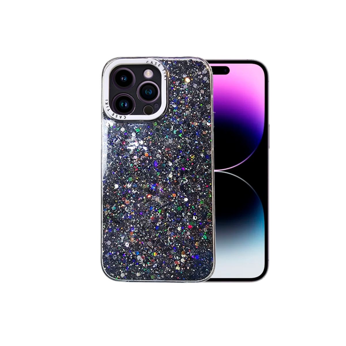 GENERICO - CARCASA PARA IPHONE 15 PRO MAX GLITTER CON POP SOCKET COLOR NEGRO
