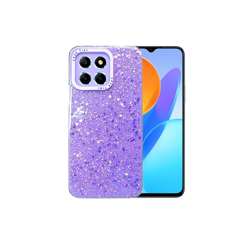 GENERICO - CARCASA PARA HONOR X6-X6S-X8 5G GLITTER CON POP SOCKET COLOR LILA