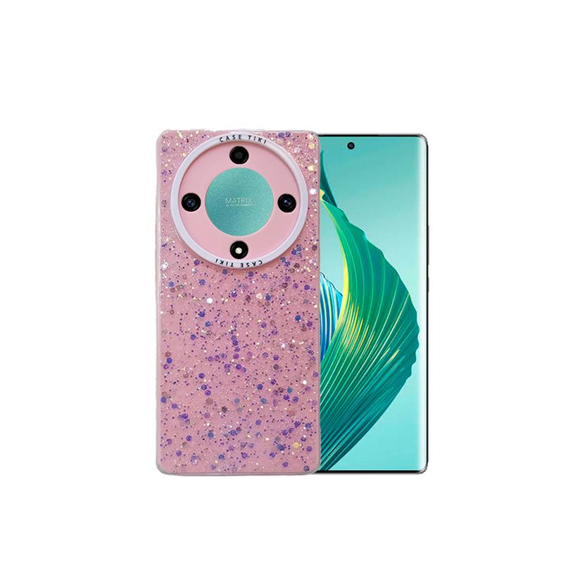 GENERICO - CARCASA PARA HONOR MAGIC 5 LITE GLITTER CON POP SOCKET COLOR ROSA
