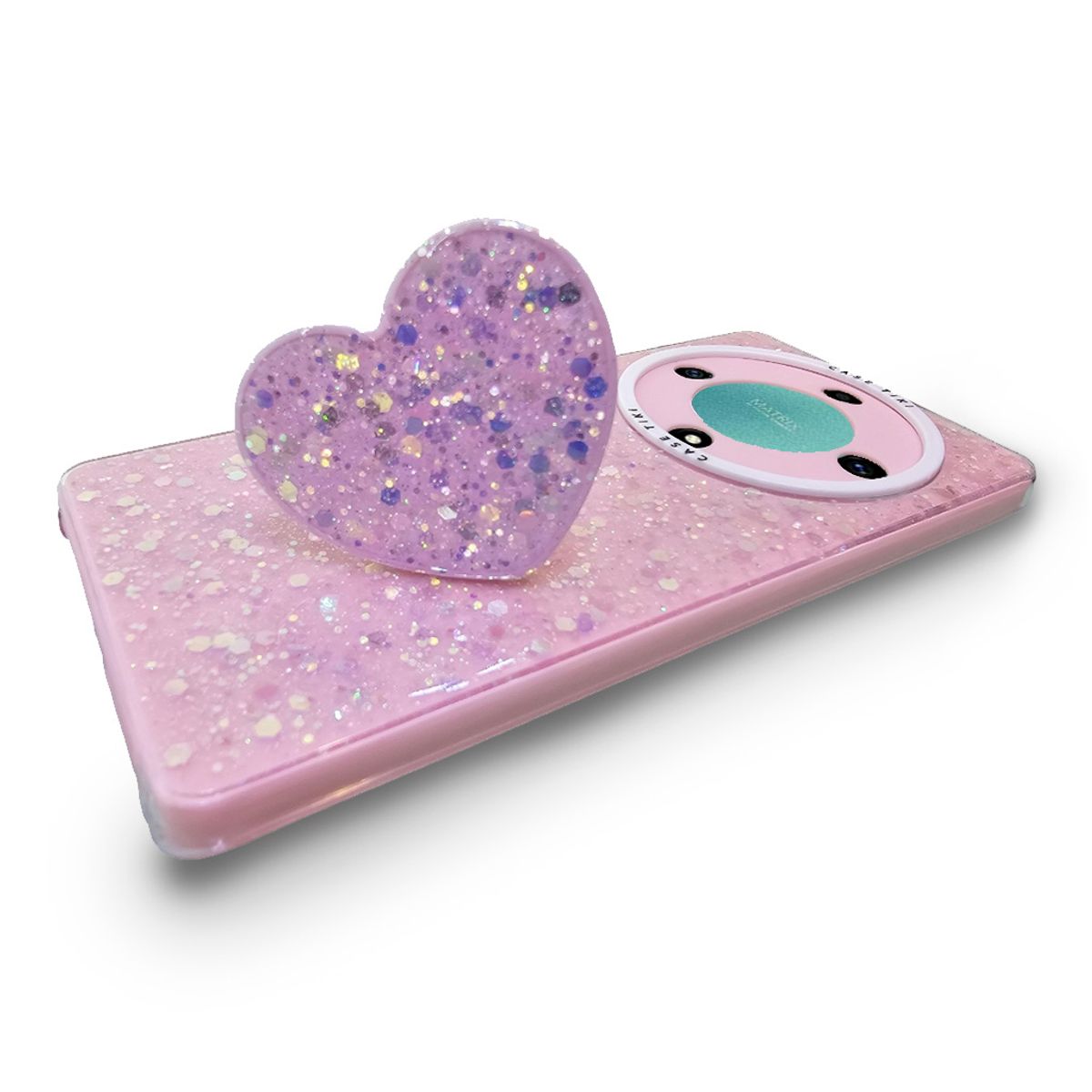 GENERICO - CARCASA PARA HONOR MAGIC 5 LITE GLITTER CON POP SOCKET COLOR ROSA