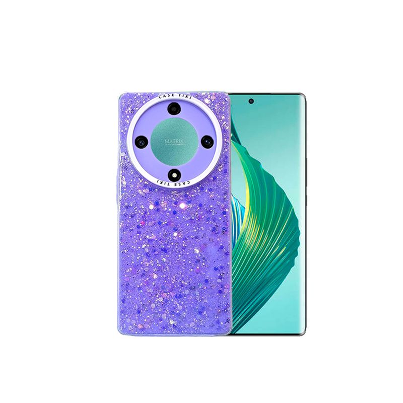 GENERICO - CARCASA PARA HONOR MAGIC 5 LITE GLITTER CON POP SOCKET COLOR LILA