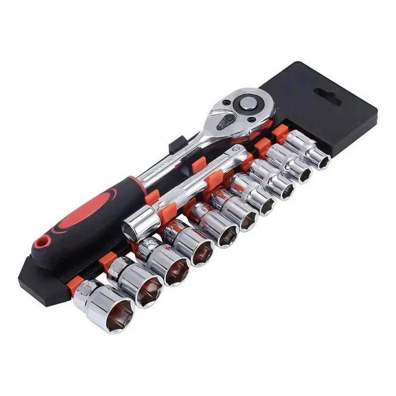 GENERICO - Set de Llave Chicharra 12" con 10 Dados de Cromo Vanadio