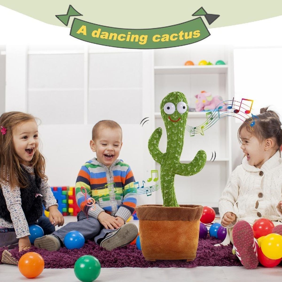 GENERICO - Cactus Bailarín de Peluche Recargable con Luz y Sonido