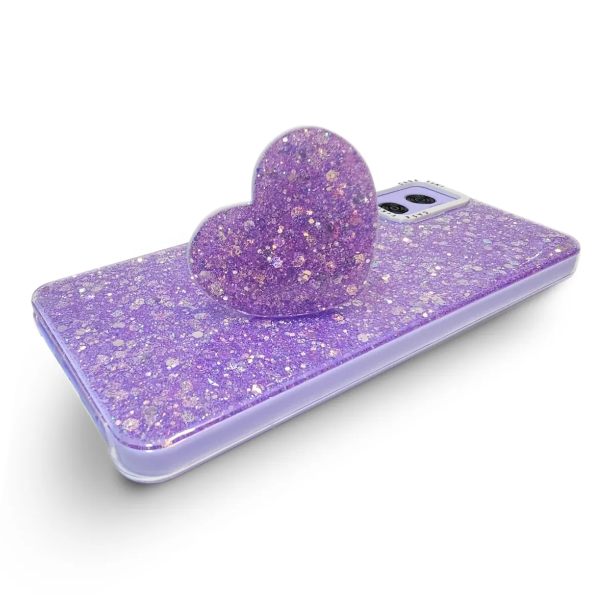 GENERICO - CARCASA PARA MOTOROLA E22E-22i GLITTER CON POP SOCKET COLOR LILA