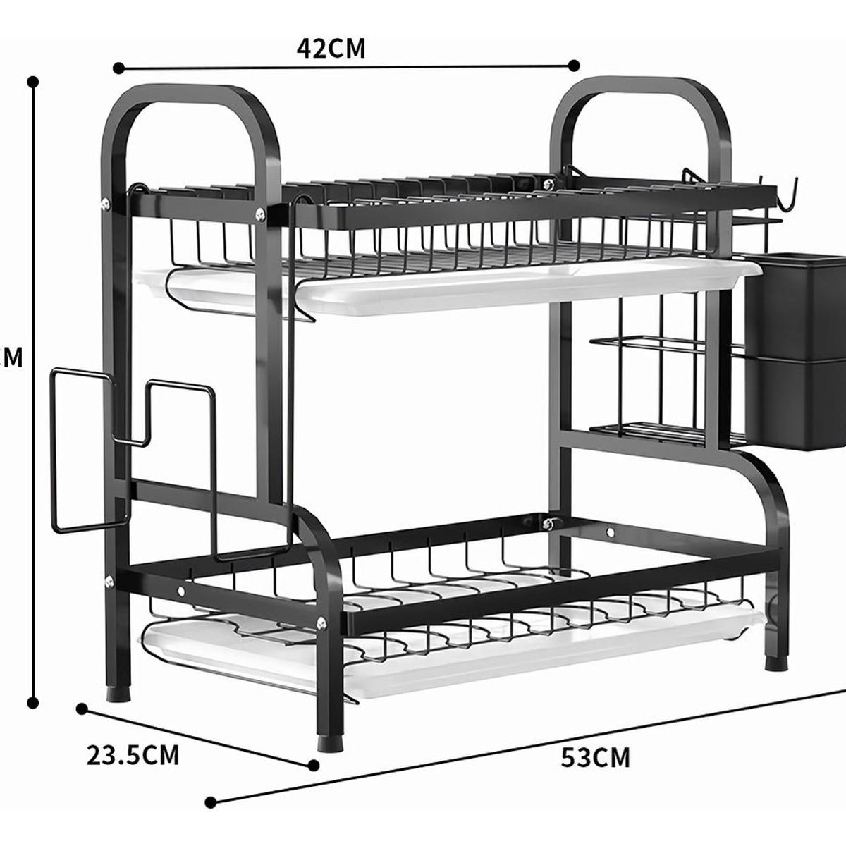 GENERICO - Secador Escurridor de Platos de Acero Inoxidable 2 Niveles Negro