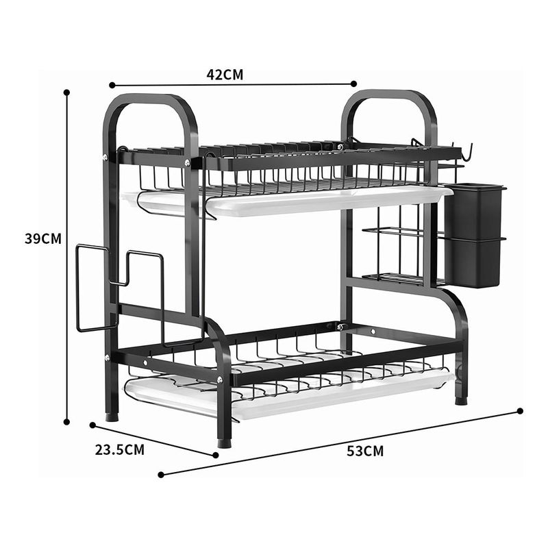 GENERICO - Secador Escurridor de Platos de Acero Inoxidable 2 Niveles Negro