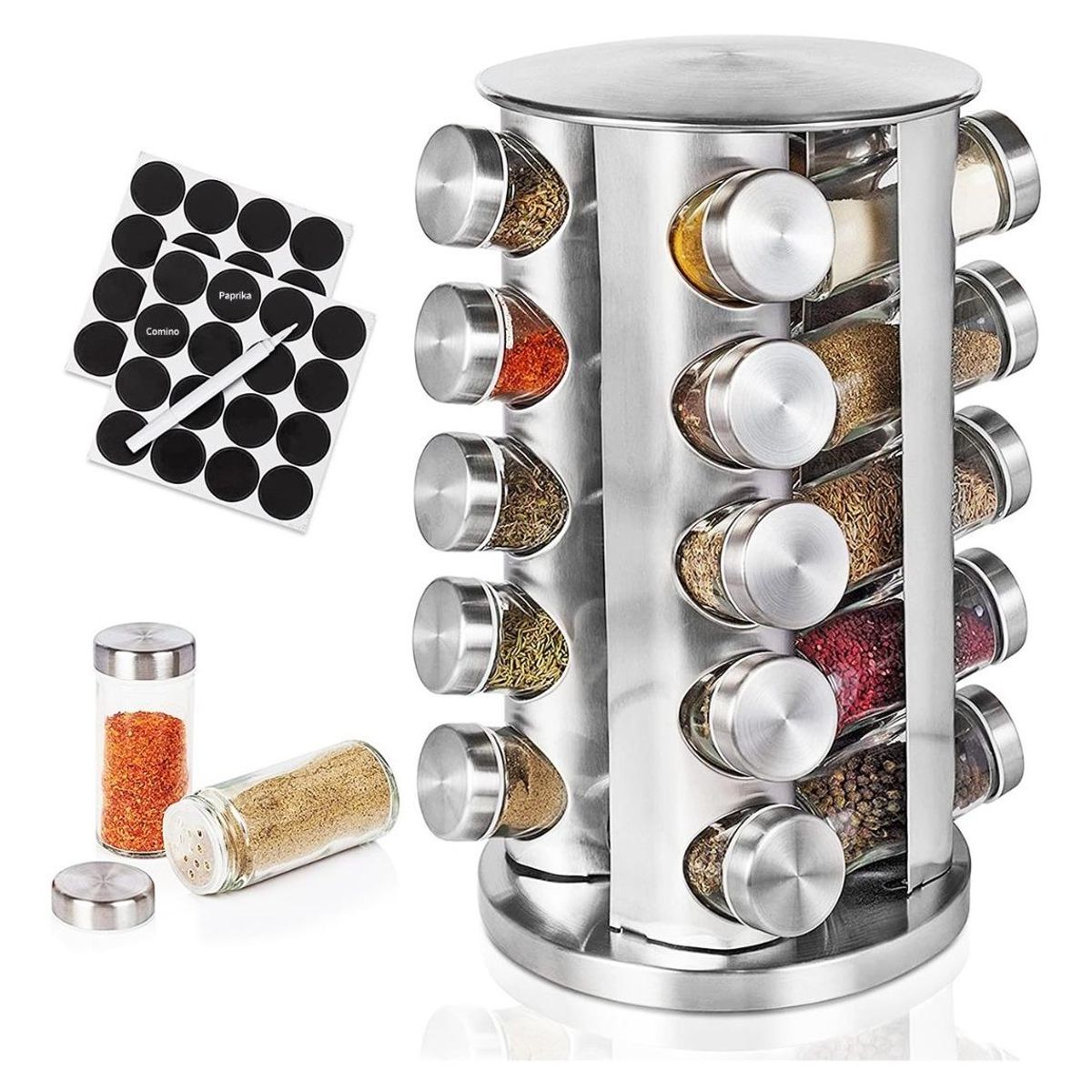 GENERICO - Organizador Giratorio de Especias con 20 Frascos de Vidrio