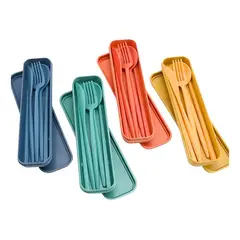 GENERICO - Set de Cubiertos Ecológicos Portátil de Camping - 6 Piezas Amarillo