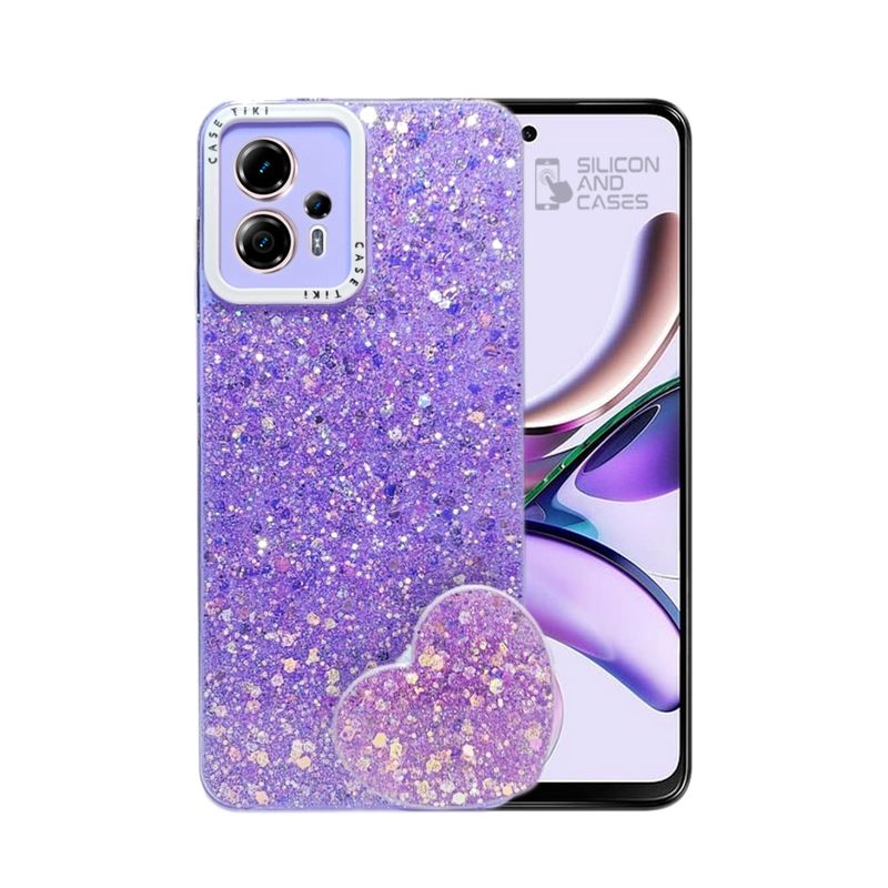 GENERICO - CARCASA PARA MOTOROLA G13 GLITTER CON POP SOCKET COLOR LILA