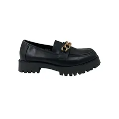 HERIEL - Mocasín Negro Cadena Mujer.