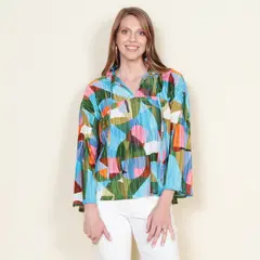 WADOS - BLUSA PLISADA ESTAMPADA MANGA LARGA CON LAZO EN ESCOTE