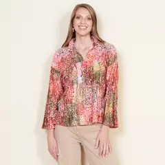 WADOS - BLUSA PLISADA ESTAMPADA MANGA LARGA CON LAZO EN ESCOTE