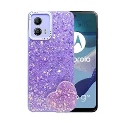 GENERICO - CARCASA PARA MOTOROLA G53 GLITTER CON POP SOCKET COLOR LILA.