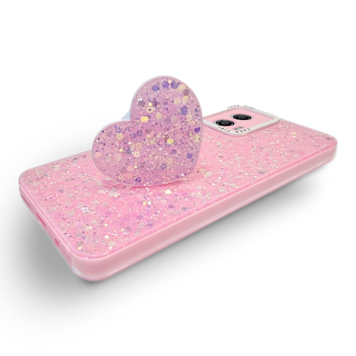 GENERICO - CARCASA PARA MOTOROLA G53 GLITTER CON POP SOCKET COLOR ROSA.