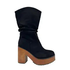 HERIEL - Bota Negra Gamuza Plataforma Mujer