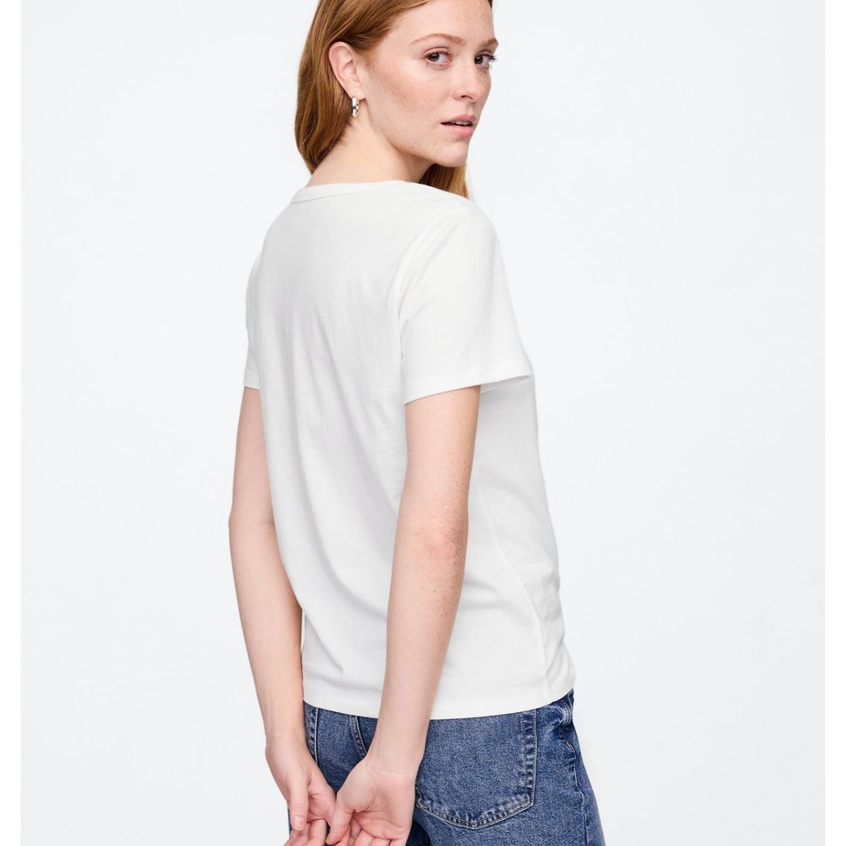 GAP - Polera Mujer Cuello V Manga Corta Blanco GAP