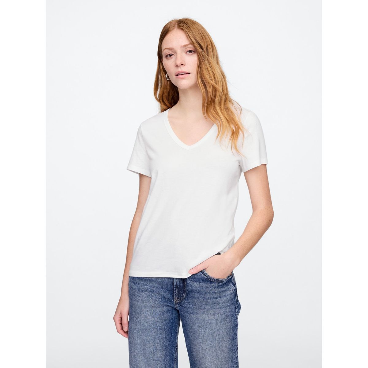 GAP - Polera Mujer GAP Cuello V Manga Corta Blanco