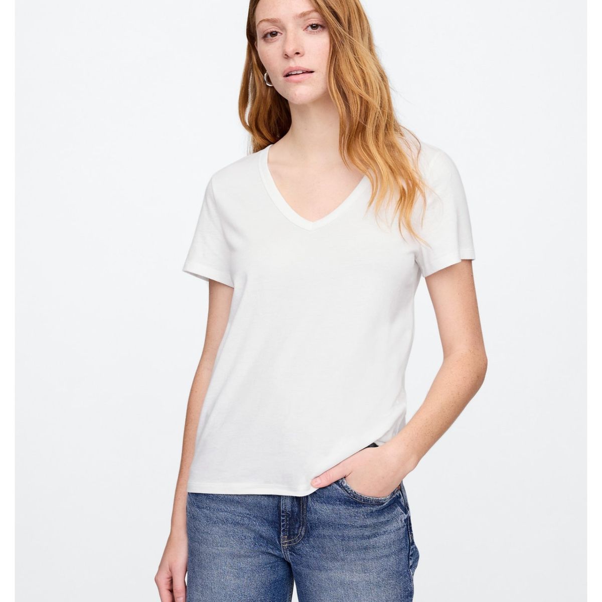 GAP - Polera Mujer Cuello V Manga Corta Blanco GAP