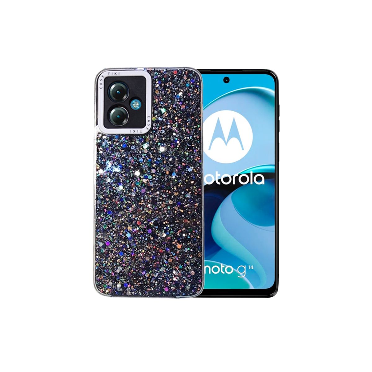 GENERICO - CARCASA PARA MOTOROLA G54 GLITTER CON POP SOCKET COLOR NEGRO