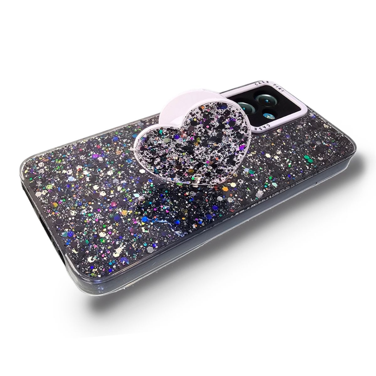 GENERICO - CARCASA PARA MOTOROLA G54 GLITTER CON POP SOCKET COLOR NEGRO