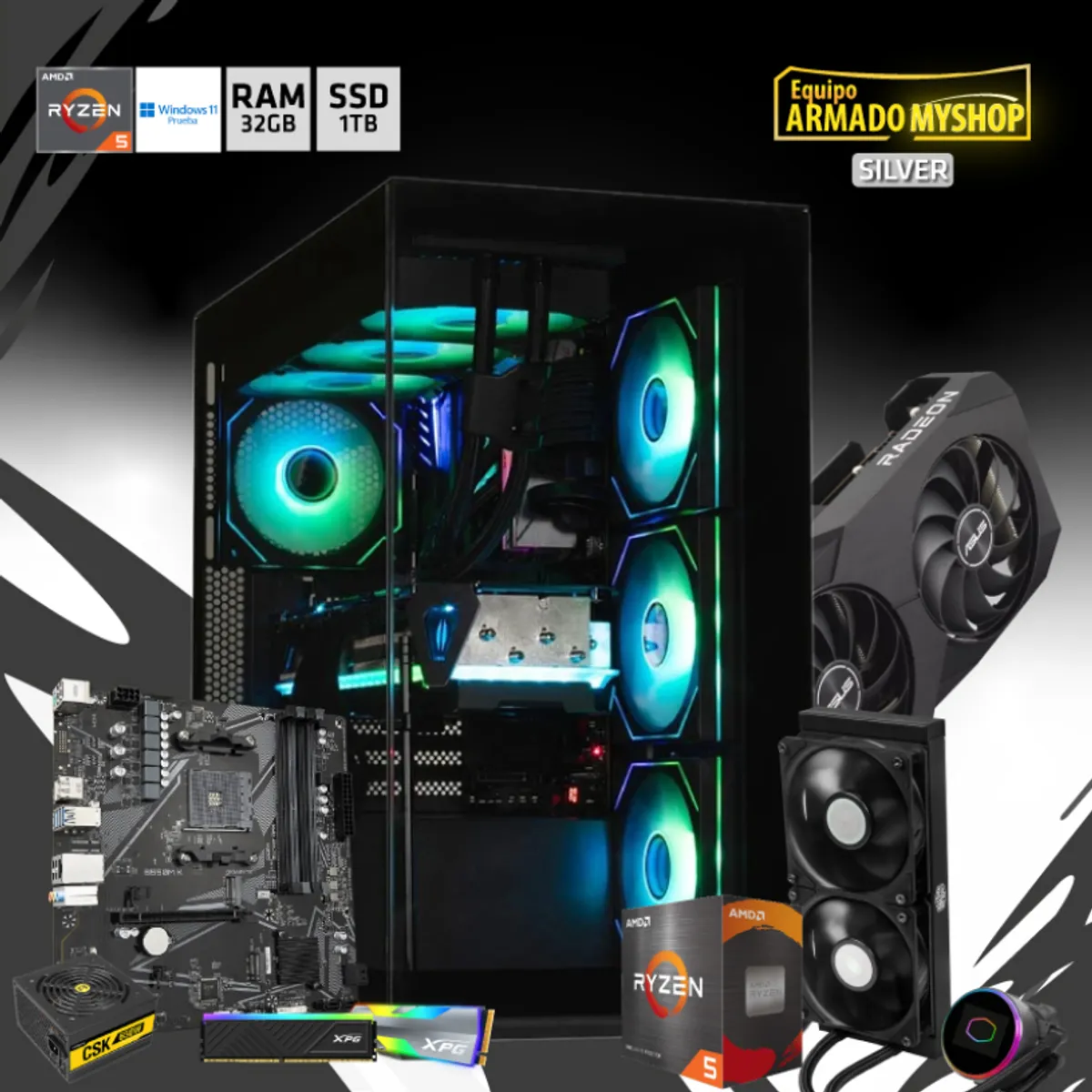 GENERICO - PC GAMER SILVER - RYZEN 5 5600 - RAM 32GB DDR4 - SSD 1TB - RX 7600 (8GB)