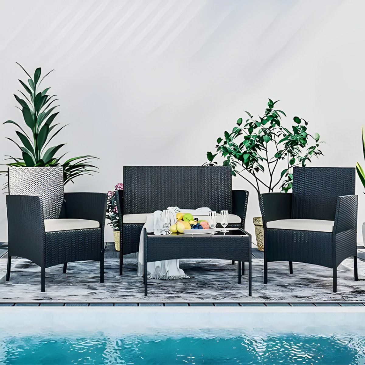 SPACE HOME - juego de exterior living para terraza 4 piezas woven negro