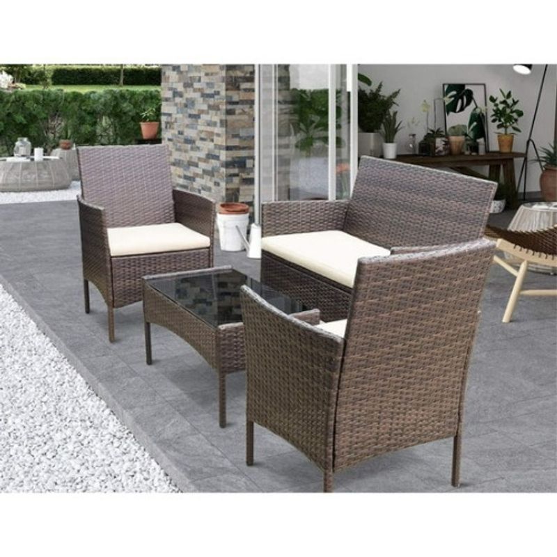 SPACE HOME - juego de exterior living para terraza 4 piezas woven cafe.