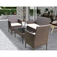 SPACE HOME - Juego de exterior living para terraza 4 piezas woven cafe.