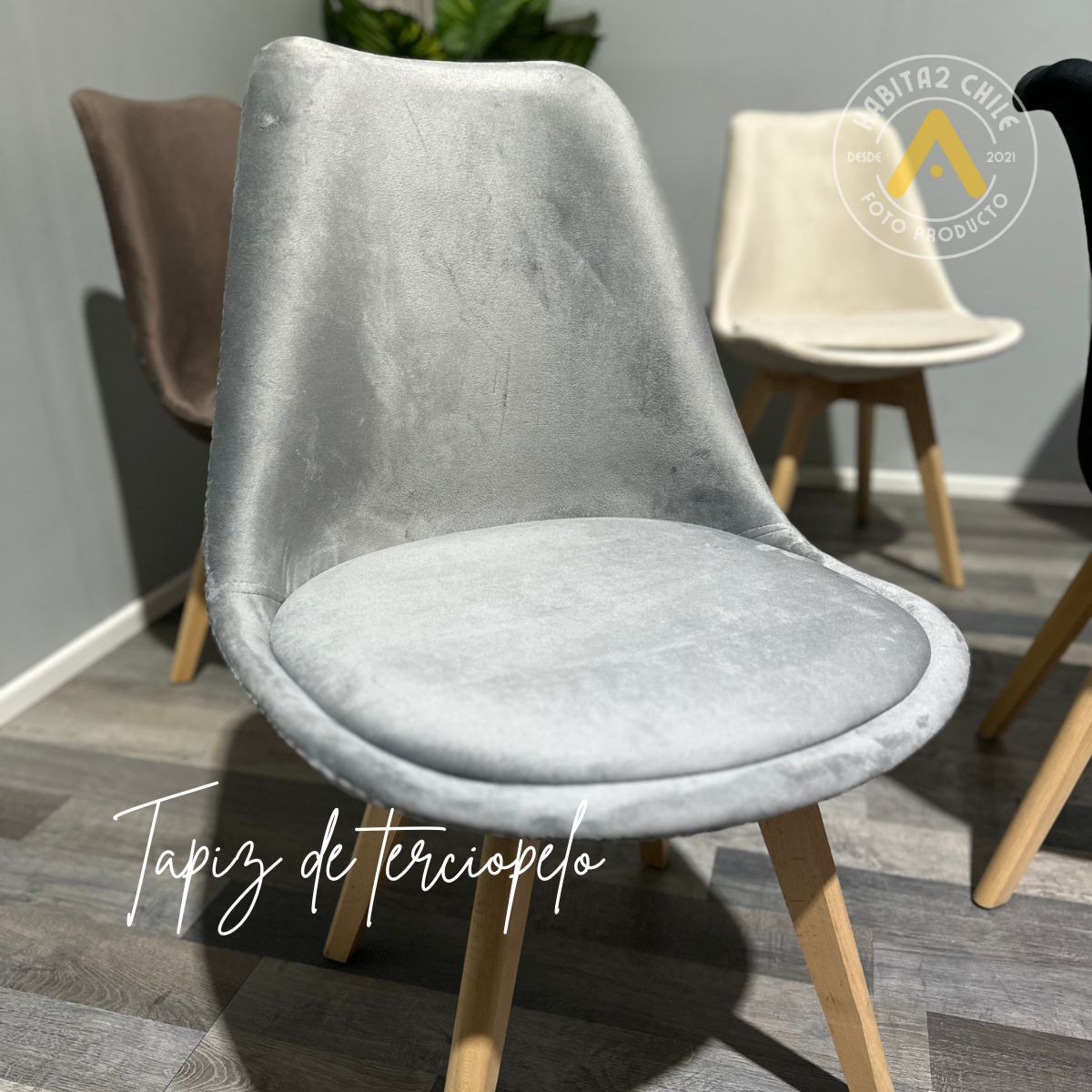 HABITA2 CHILE - Pack 2 Silla comedor Tulip Terciopelo - Gris