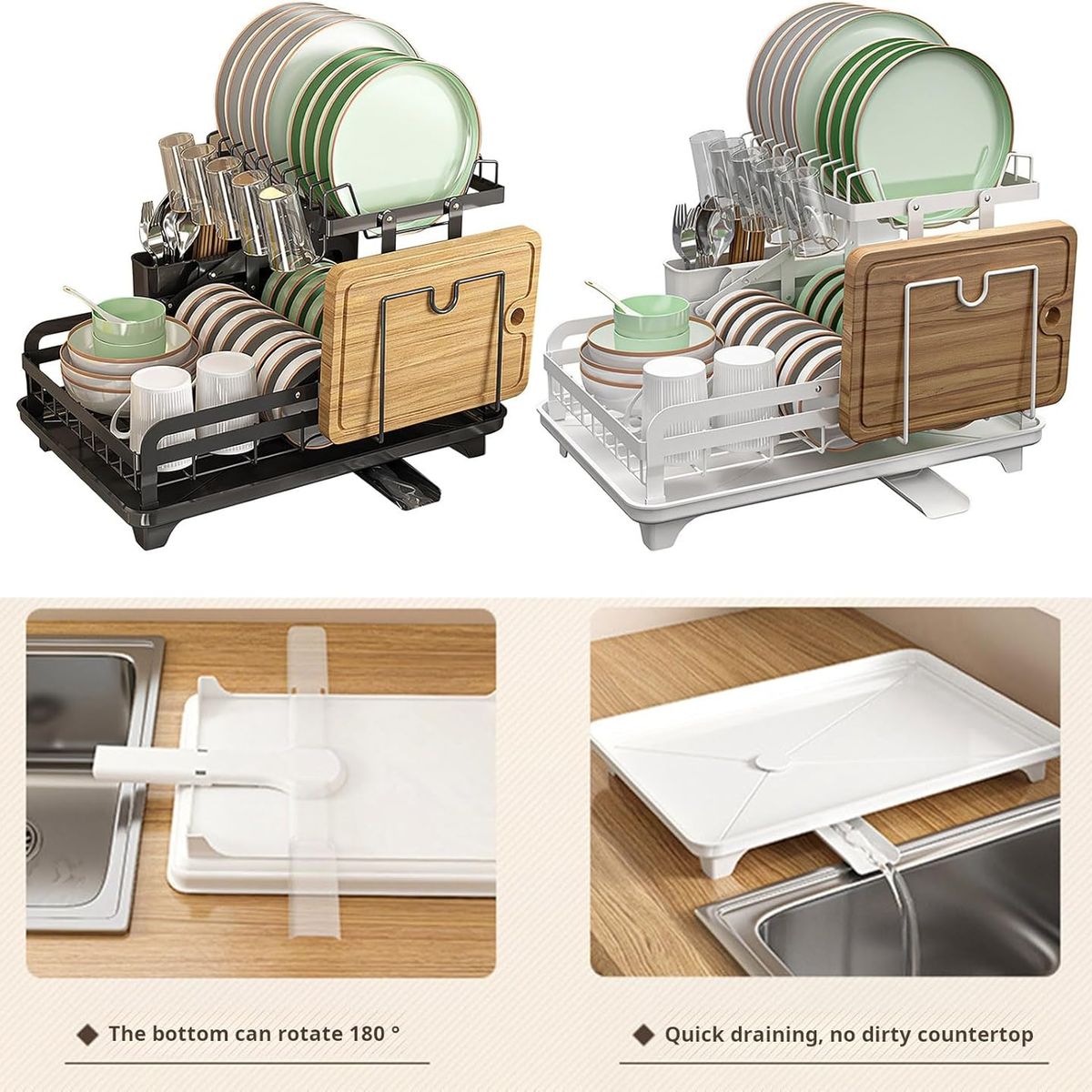 GENERICO - seca platos escurridor de platos rack 2 niveles negro wm