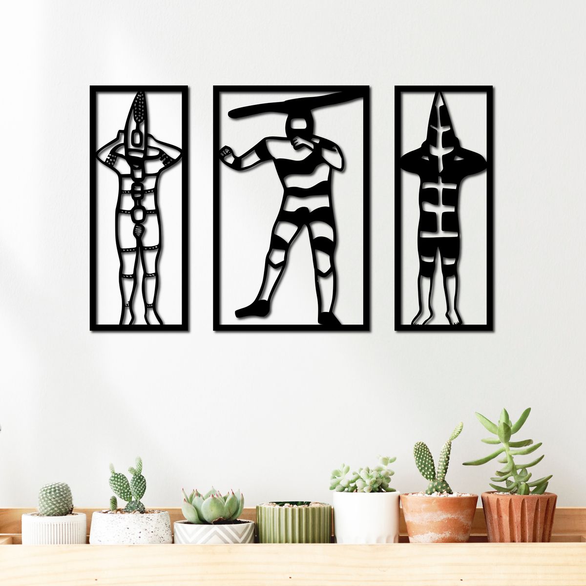 ELAB PROPIA - Set 3 Cuadros Étnicos Selknam 57x40cm Total - Madera Fun Republic