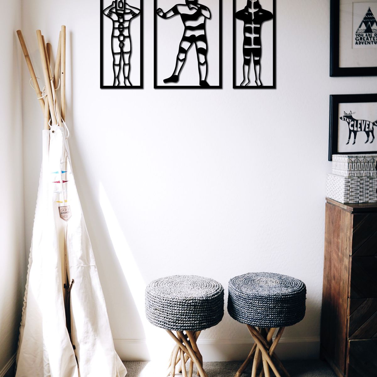 ELAB PROPIA - Set 3 Cuadros Étnicos Selknam 57x40cm Total - Madera Fun Republic