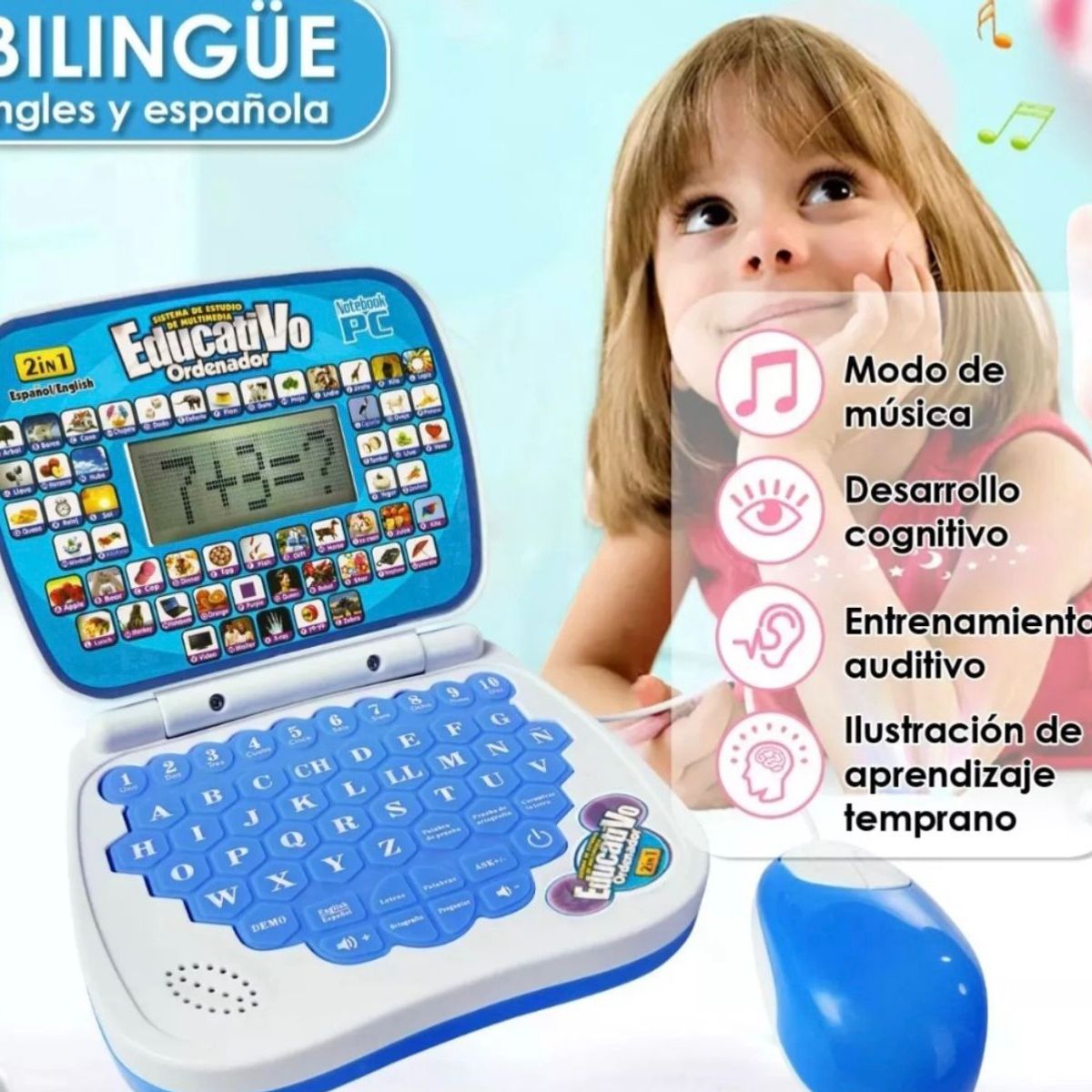 GENERICO - Mini Computador Educativo Infantil Niños Celeste