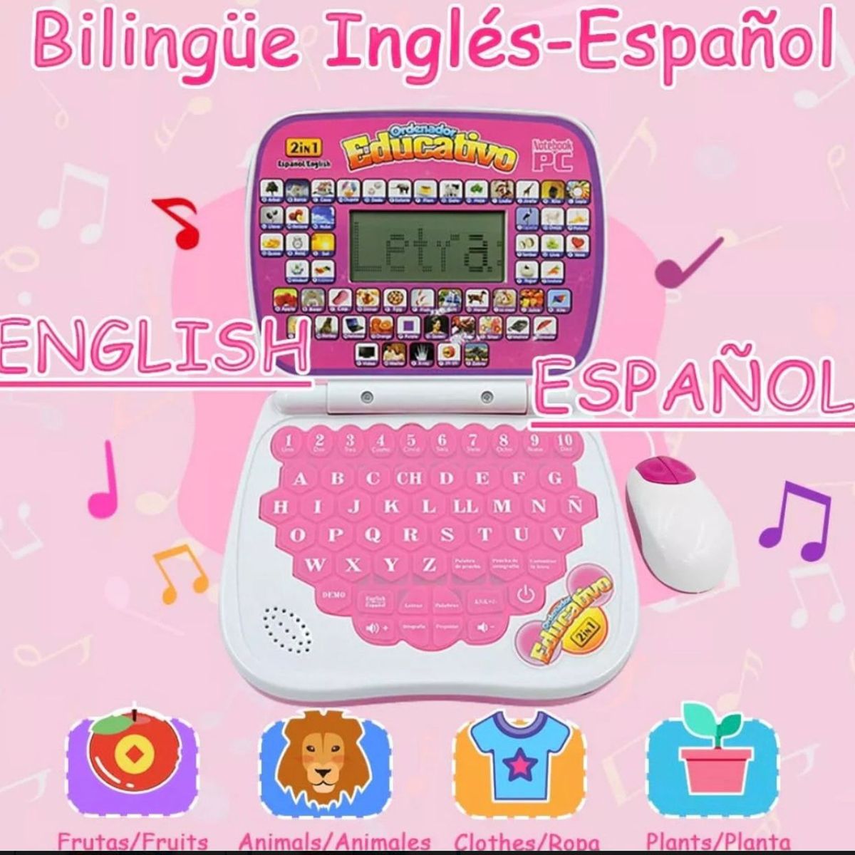 GENERICO - Mini Computador Educativo Infantil Niños Rosada