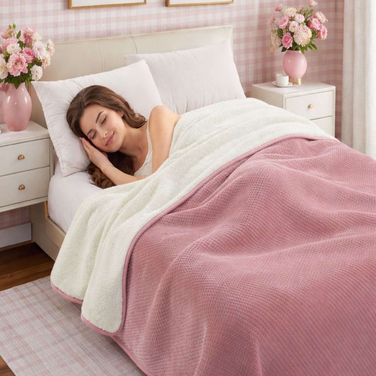 GENERICO - MANTA FRAZADA CON CHIPORRO ELEGANTE 2 PLAZA 200X230cm Rosa